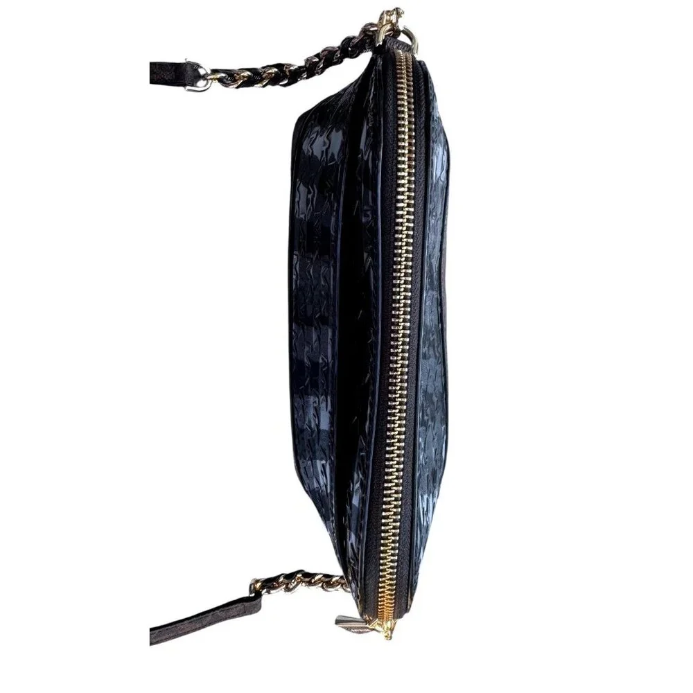 Michael Kors Dome Crossbody Bag Bl‎ Patent Leather Brown Monogram Gold Hardware